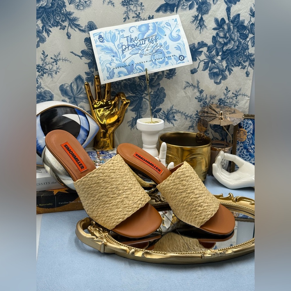 🆕 SIMONMILLER 🧿 NWOB Braided Raffia Moderno Sandals, Sculptural Heel Sz39 US 9 - Picture 3 of 14